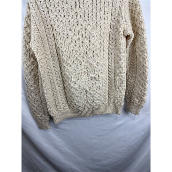 Inis Crafts Cream-Coloured Cable-Knit Thick Wool Sweater Women's Size M - Picture 8 of 10